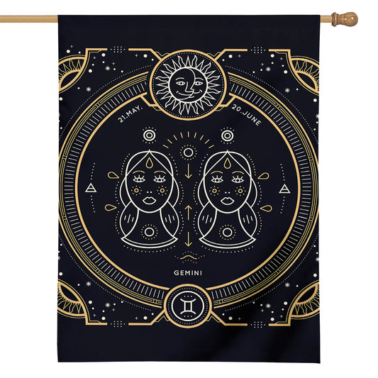 Vintage Gemini Zodiac Sign Print House Flag
