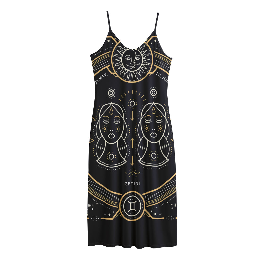 Vintage Gemini Zodiac Sign Print Jersey Midi Cami Dress