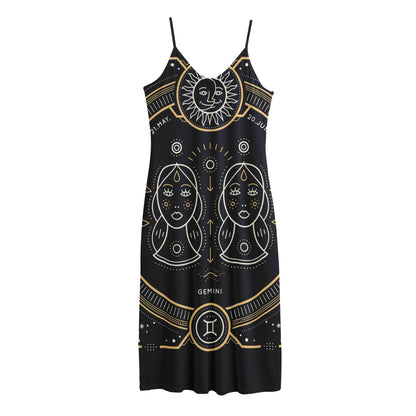 Vintage Gemini Zodiac Sign Print Jersey Midi Cami Dress