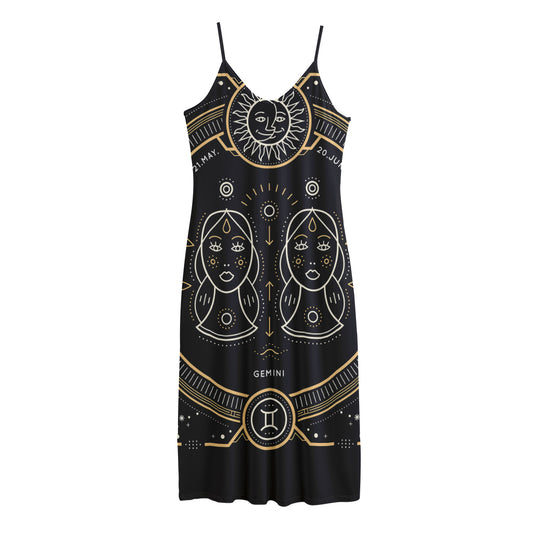 Vintage Gemini Zodiac Sign Print Jersey Midi Cami Dress