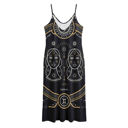 Vintage Gemini Zodiac Sign Print Jersey Midi Cami Dress