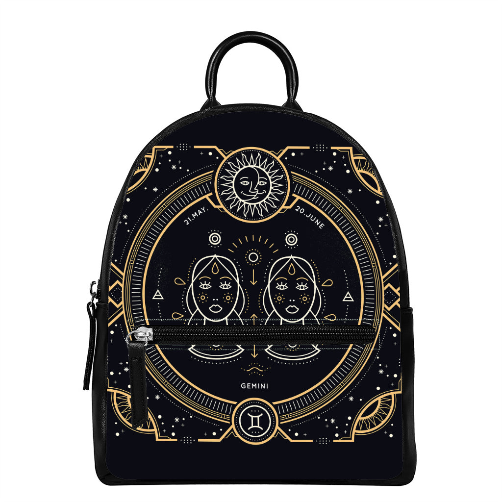 Vintage Gemini Zodiac Sign Print Leather Backpack