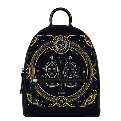 Vintage Gemini Zodiac Sign Print Leather Backpack