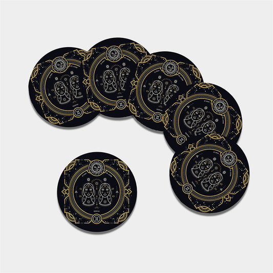 Vintage Gemini Zodiac Sign Print Leather Coaster Set