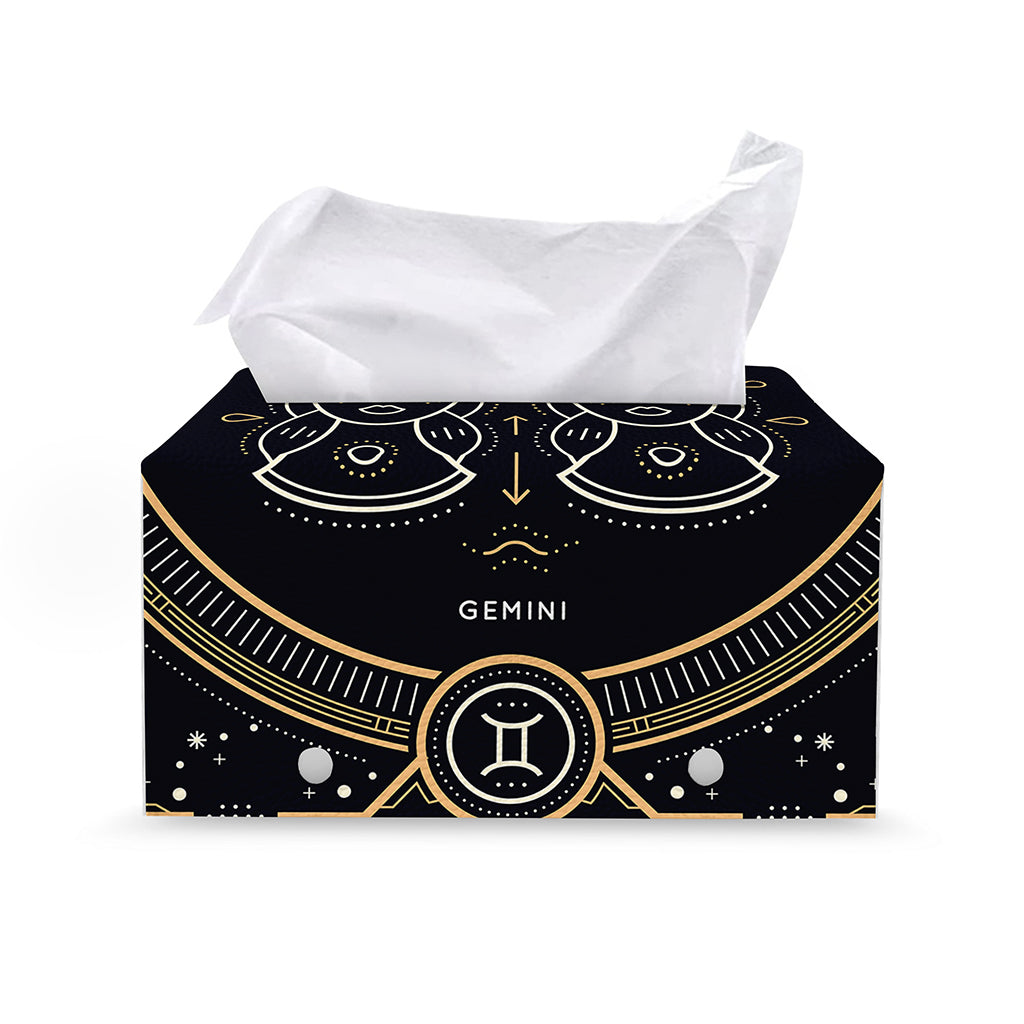 Vintage Gemini Zodiac Sign Print Leather Tissue Box Cover