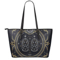 Vintage Gemini Zodiac Sign Print Leather Tote Bag With Zipper