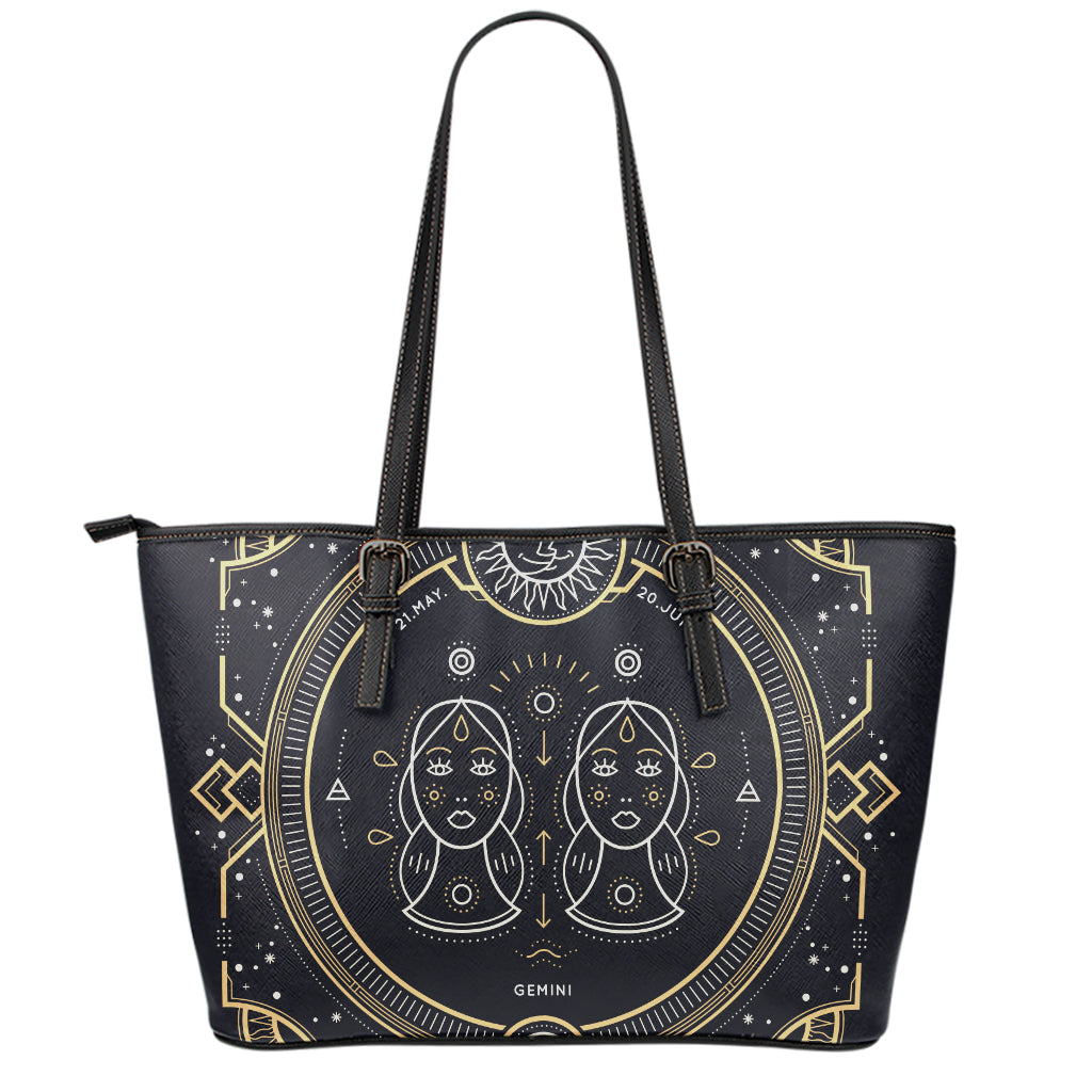 Vintage Gemini Zodiac Sign Print Leather Tote Bag