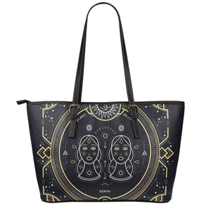 Vintage Gemini Zodiac Sign Print Leather Tote Bag