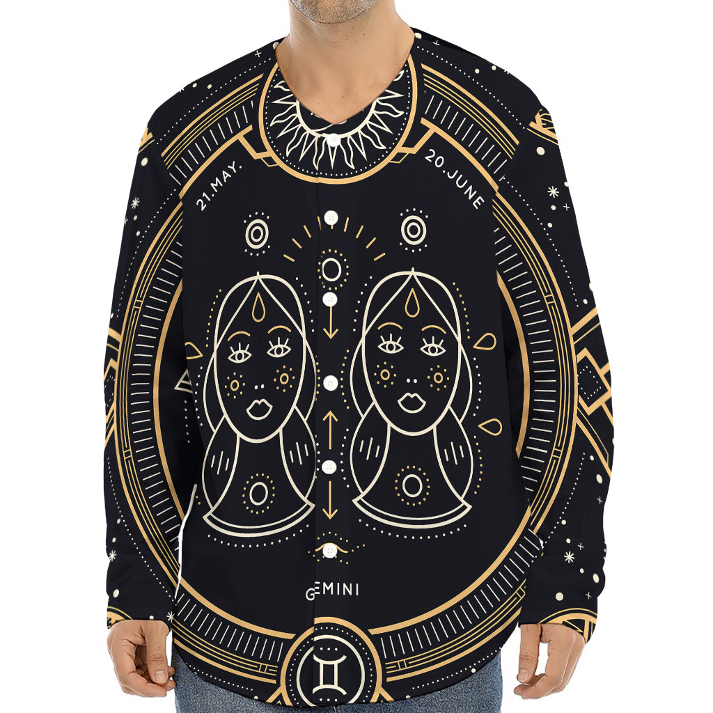 Vintage Gemini Zodiac Sign Print Long Sleeve Baseball Jersey