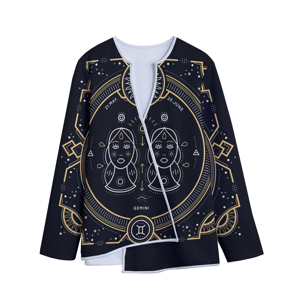 Vintage Gemini Zodiac Sign Print Long Sleeve Short Coat