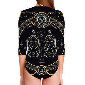 Vintage Gemini Zodiac Sign Print Long Sleeve Swimsuit