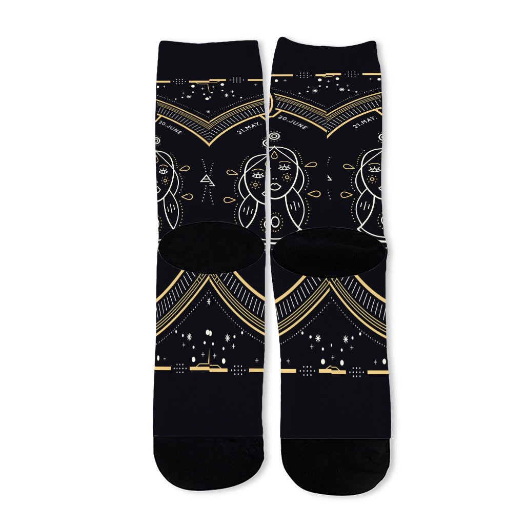 Vintage Gemini Zodiac Sign Print Long Socks