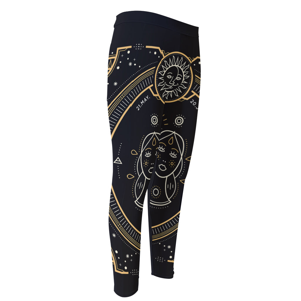 Vintage Gemini Zodiac Sign Print Men's Compression Pants