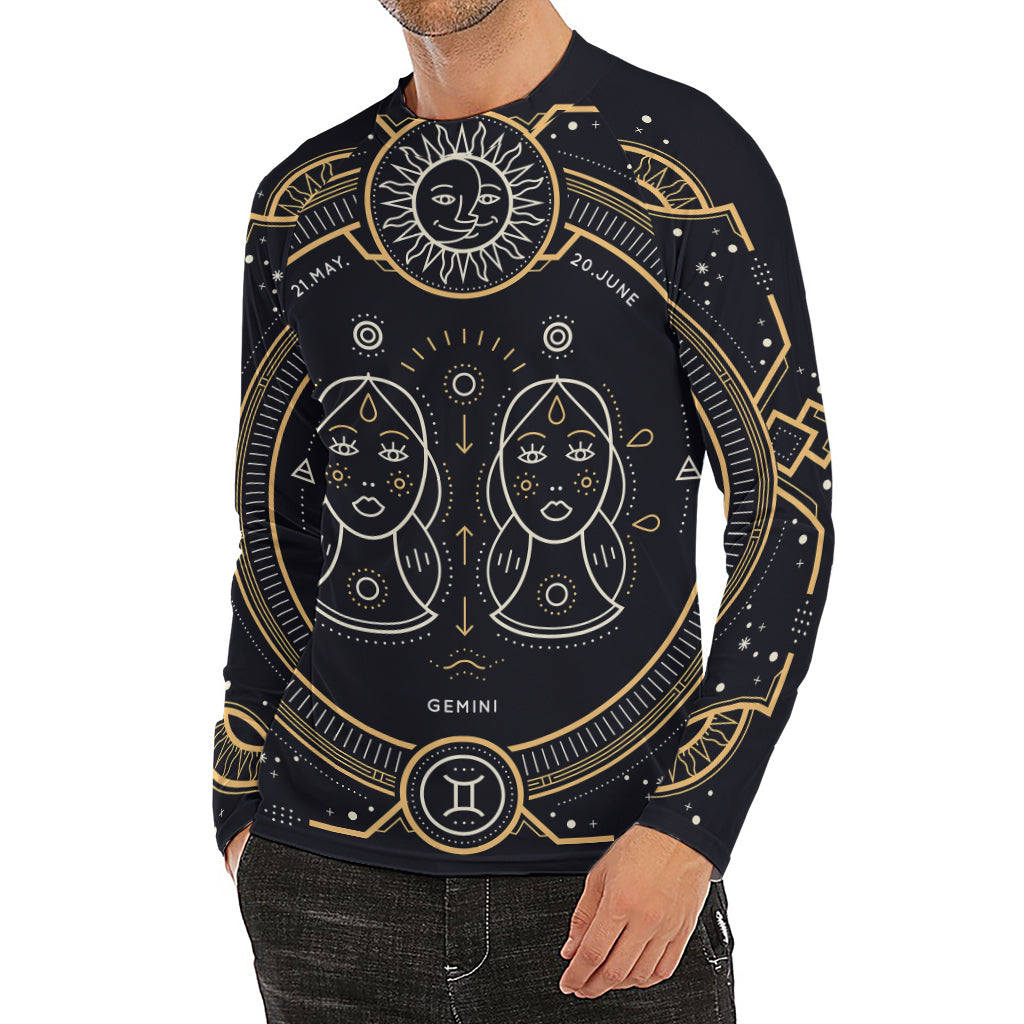 Vintage Gemini Zodiac Sign Print Men's Long Sleeve Rash Guard