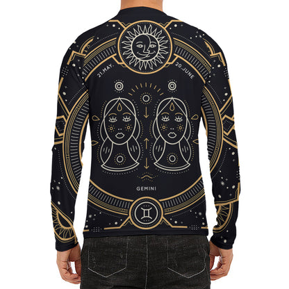 Vintage Gemini Zodiac Sign Print Men's Long Sleeve Rash Guard