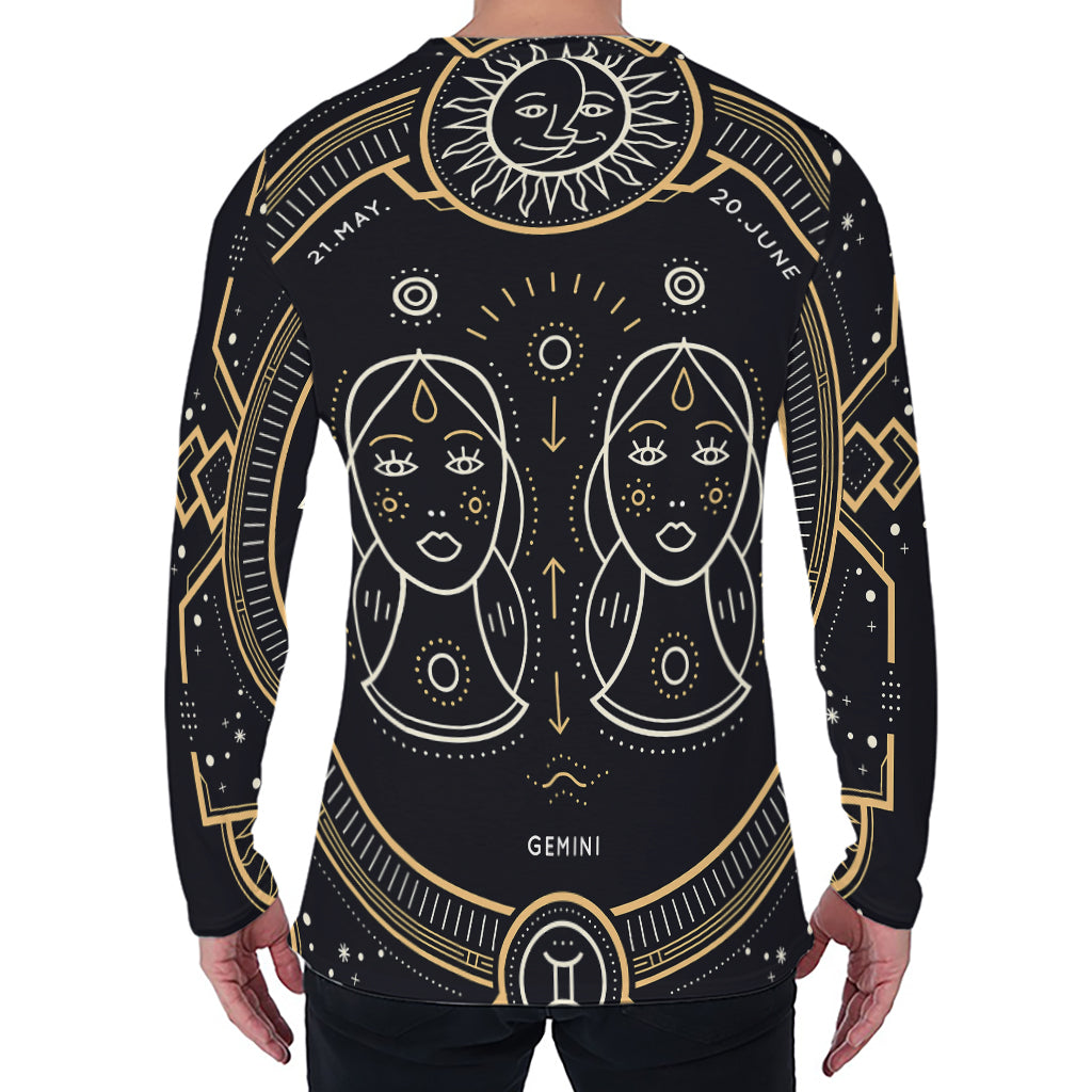 Vintage Gemini Zodiac Sign Print Men's Long Sleeve T-Shirt