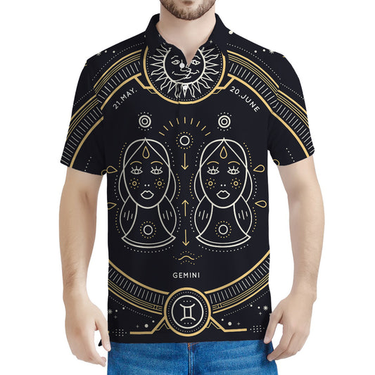 Vintage Gemini Zodiac Sign Print Men's Polo Shirt