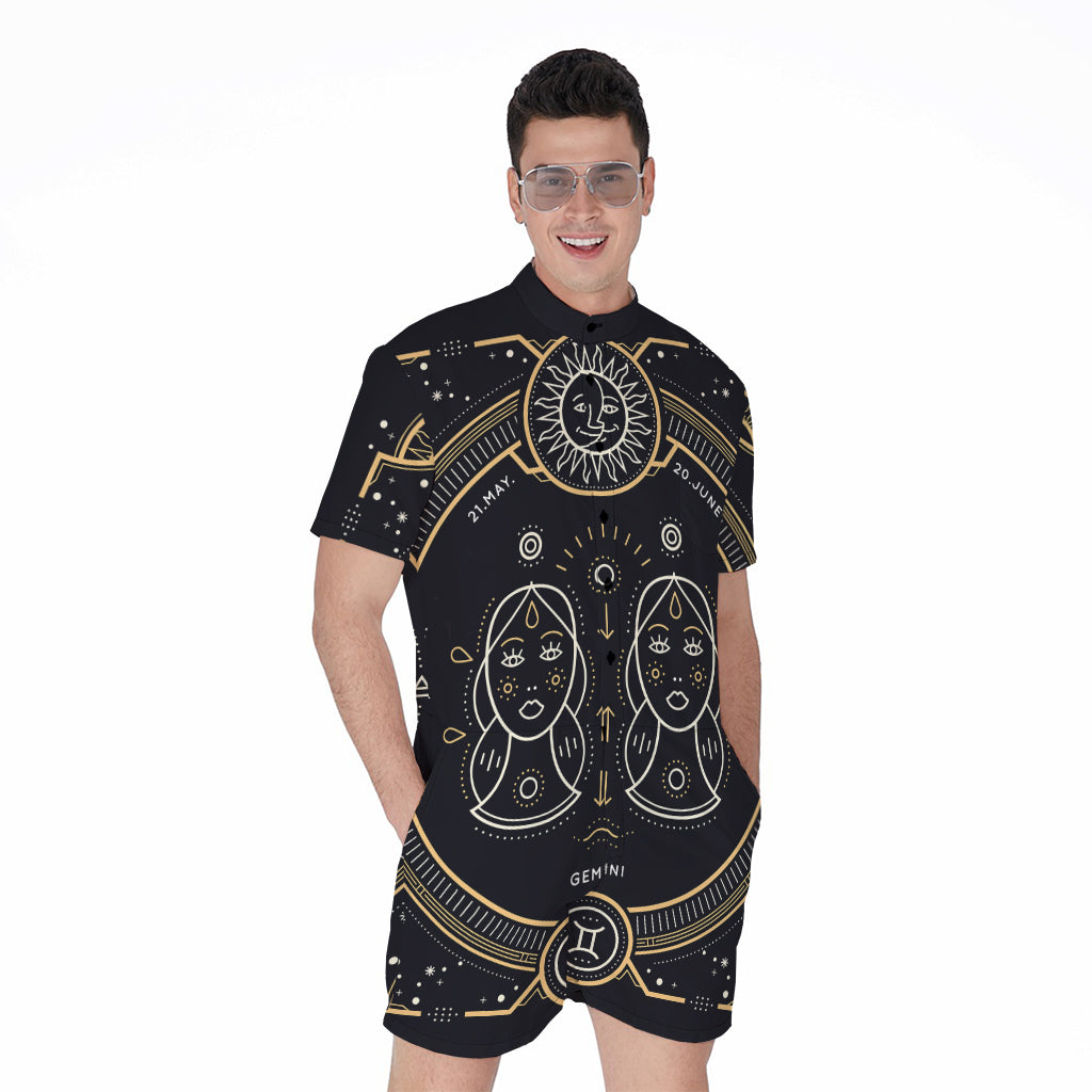 Vintage Gemini Zodiac Sign Print Men's Rompers