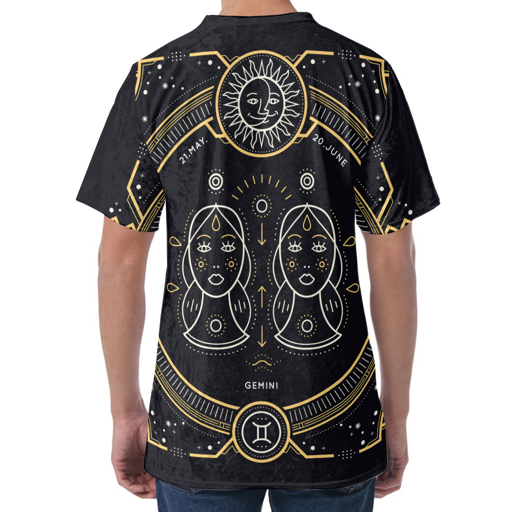 Vintage Gemini Zodiac Sign Print Men's Velvet T-Shirt