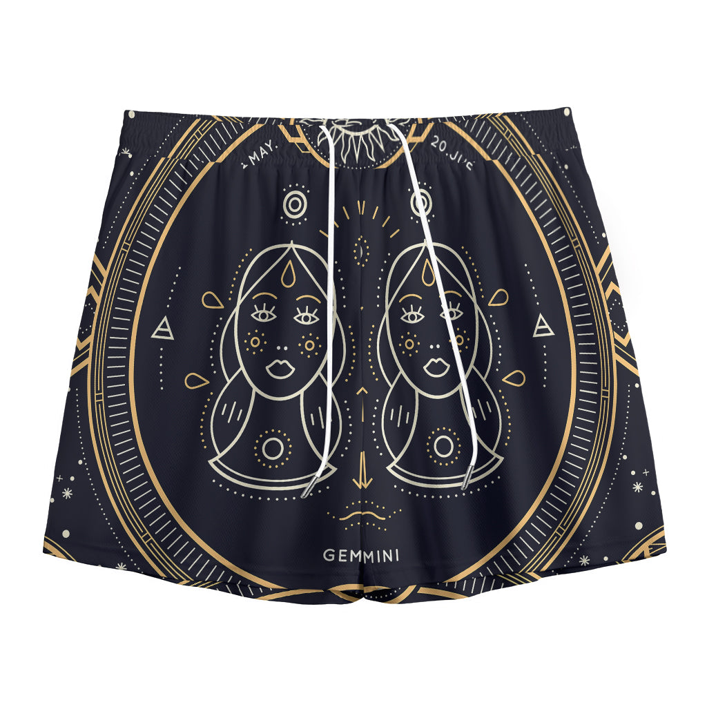 Vintage Gemini Zodiac Sign Print Mesh Shorts