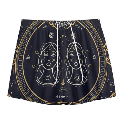 Vintage Gemini Zodiac Sign Print Mesh Shorts