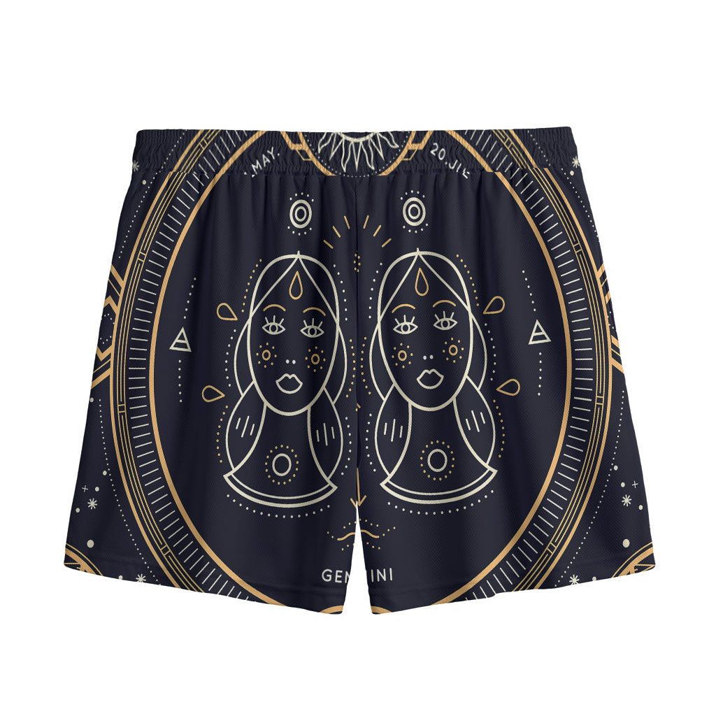 Vintage Gemini Zodiac Sign Print Mesh Shorts