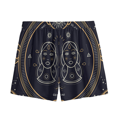 Vintage Gemini Zodiac Sign Print Mesh Shorts