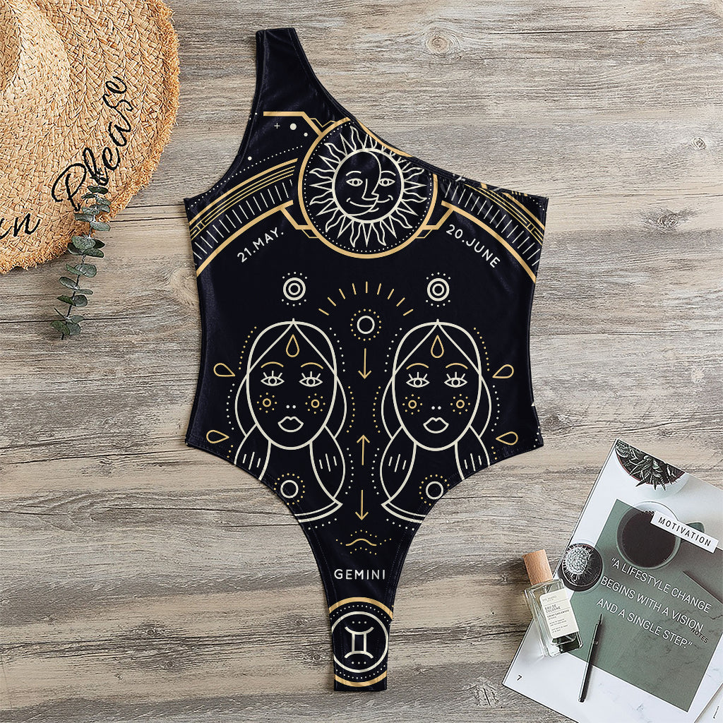 Vintage Gemini Zodiac Sign Print One Shoulder Bodysuit
