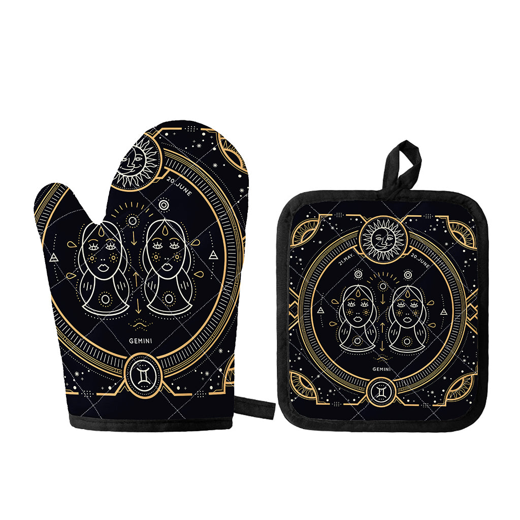 Vintage Gemini Zodiac Sign Print Oven Mitt And Pot Holder Set