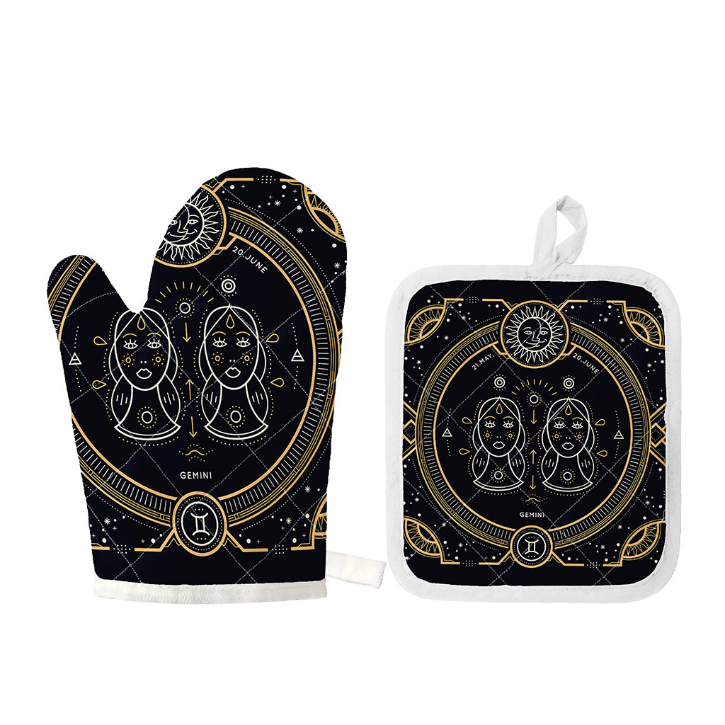 Vintage Gemini Zodiac Sign Print Oven Mitt And Pot Holder Set