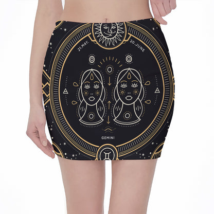Vintage Gemini Zodiac Sign Print Pencil Mini Skirt