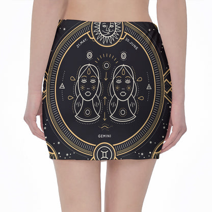 Vintage Gemini Zodiac Sign Print Pencil Mini Skirt