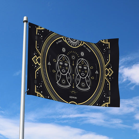 Vintage Gemini Zodiac Sign Print Polyester Flag