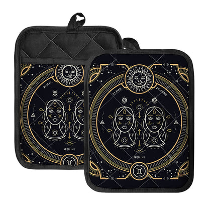 Vintage Gemini Zodiac Sign Print Pot Holders With Pocket