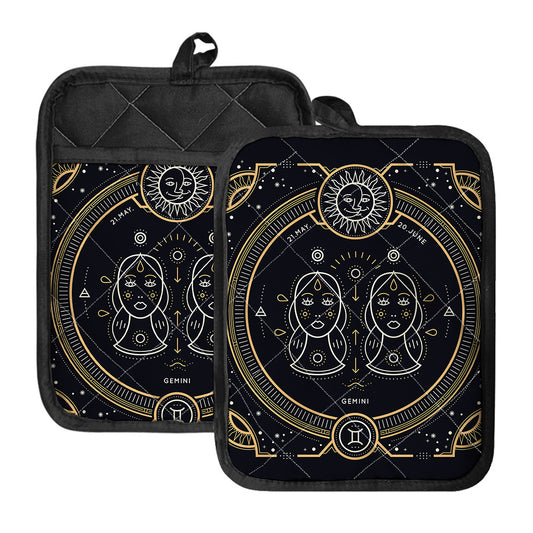 Vintage Gemini Zodiac Sign Print Pot Holders With Pocket