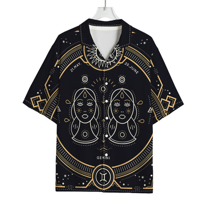 Vintage Gemini Zodiac Sign Print Rayon Hawaiian Shirt