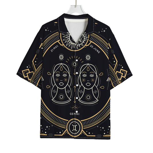 Vintage Gemini Zodiac Sign Print Rayon Hawaiian Shirt