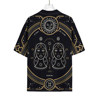 Vintage Gemini Zodiac Sign Print Rayon Hawaiian Shirt