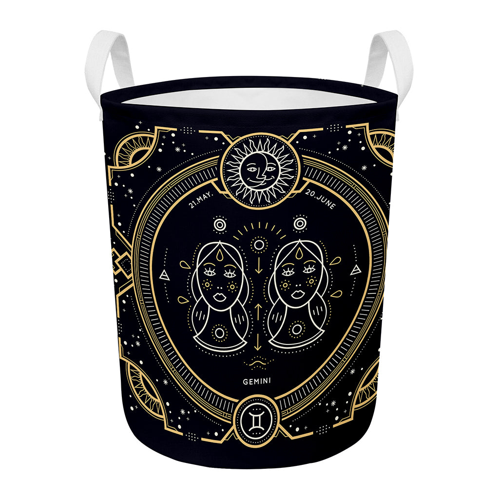 Vintage Gemini Zodiac Sign Print Round Laundry Basket
