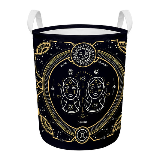 Vintage Gemini Zodiac Sign Print Round Laundry Basket