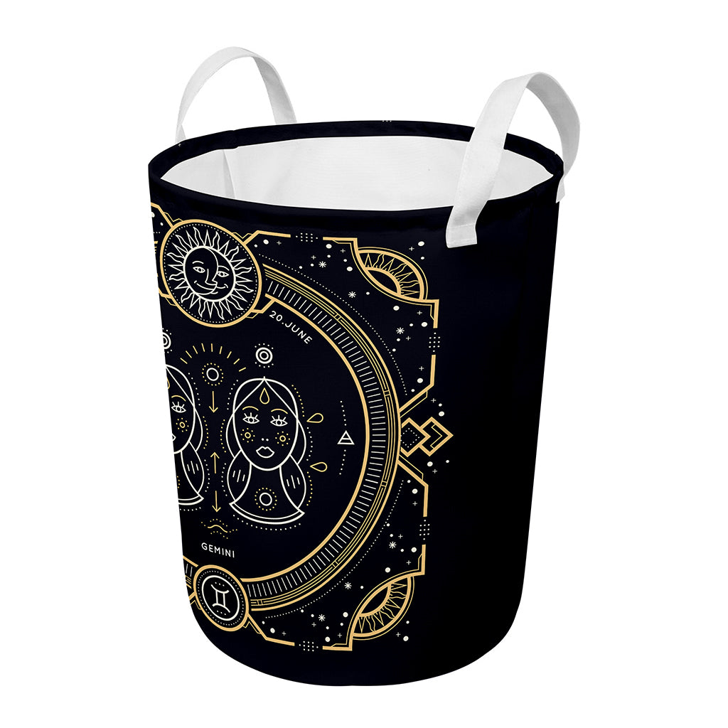 Vintage Gemini Zodiac Sign Print Round Laundry Basket