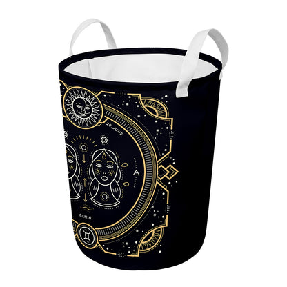 Vintage Gemini Zodiac Sign Print Round Laundry Basket