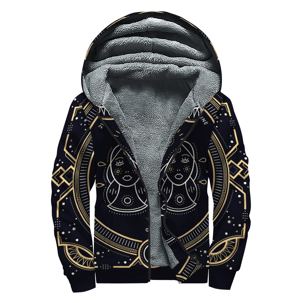 Vintage Gemini Zodiac Sign Print Sherpa Lined Zip Up Hoodie