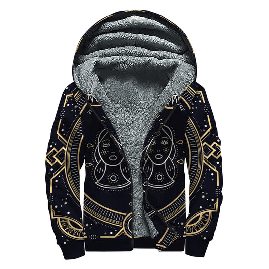 Vintage Gemini Zodiac Sign Print Sherpa Lined Zip Up Hoodie