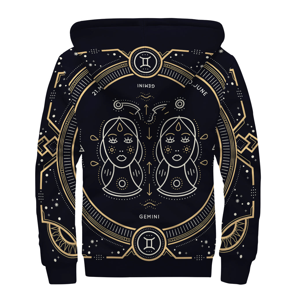 Vintage Gemini Zodiac Sign Print Sherpa Lined Zip Up Hoodie