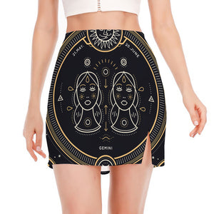 Vintage Gemini Zodiac Sign Print Side Slit Mini Skirt