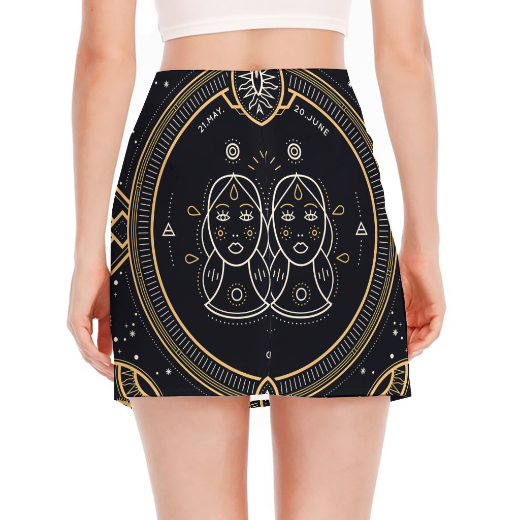 Vintage Gemini Zodiac Sign Print Side Slit Mini Skirt