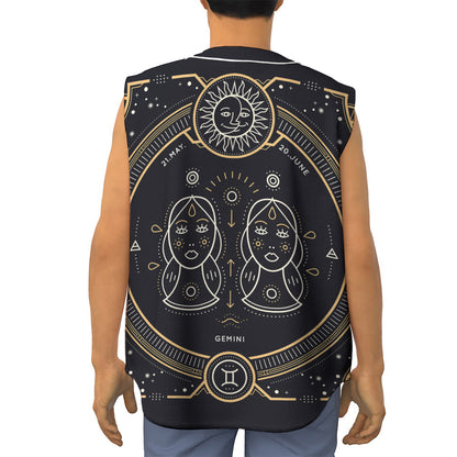 Vintage Gemini Zodiac Sign Print Sleeveless Baseball Jersey