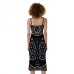 Vintage Gemini Zodiac Sign Print Slim Fit Midi Cami Dress