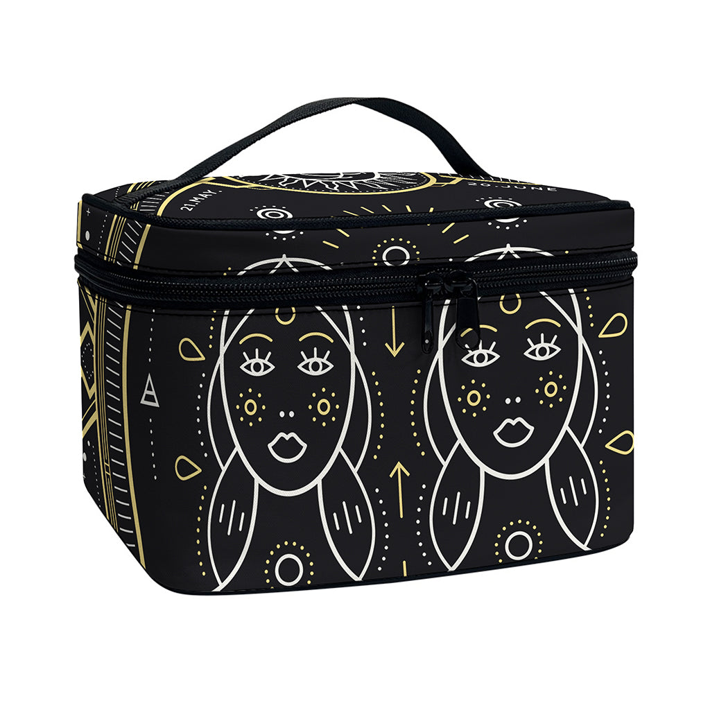 Vintage Gemini Zodiac Sign Print Travel Makeup Bag